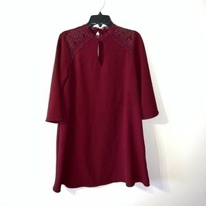 Burgundy and maroon red long sleeve dress with lace top medium